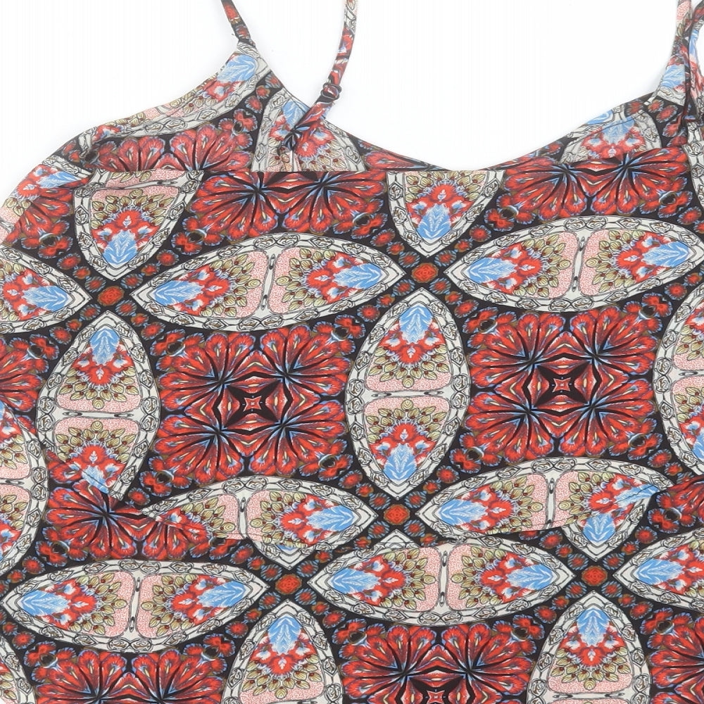 Glamorous Womens Red Geometric Polyester Camisole Tank Size 10 Scoop Neck