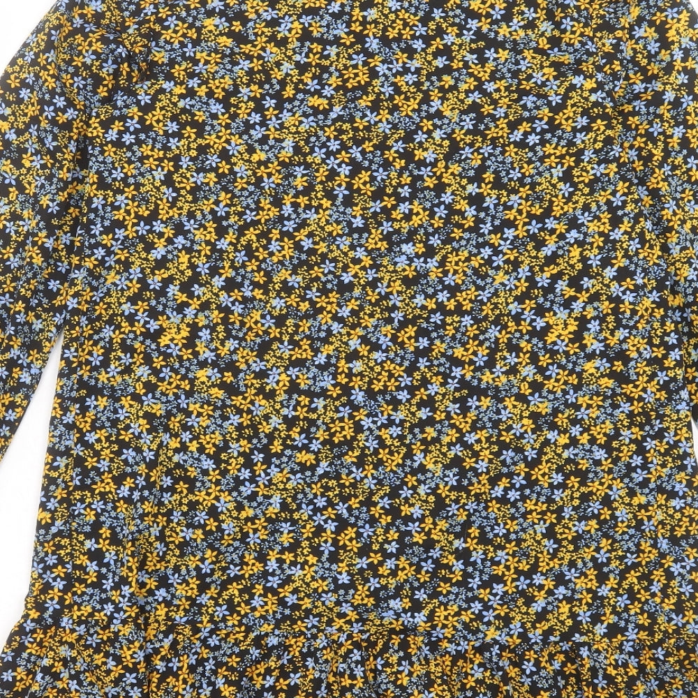 New Look Womens Multicoloured Floral Polyester A-Line Size 8 Mock Neck Button
