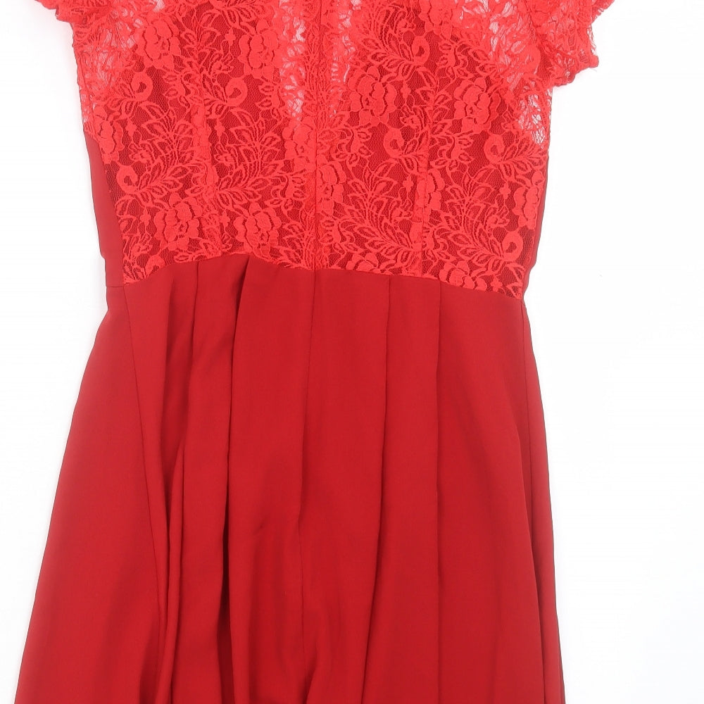 Love Womens Red Polyester A-Line Size M Boat Neck Zip - Lace Detail