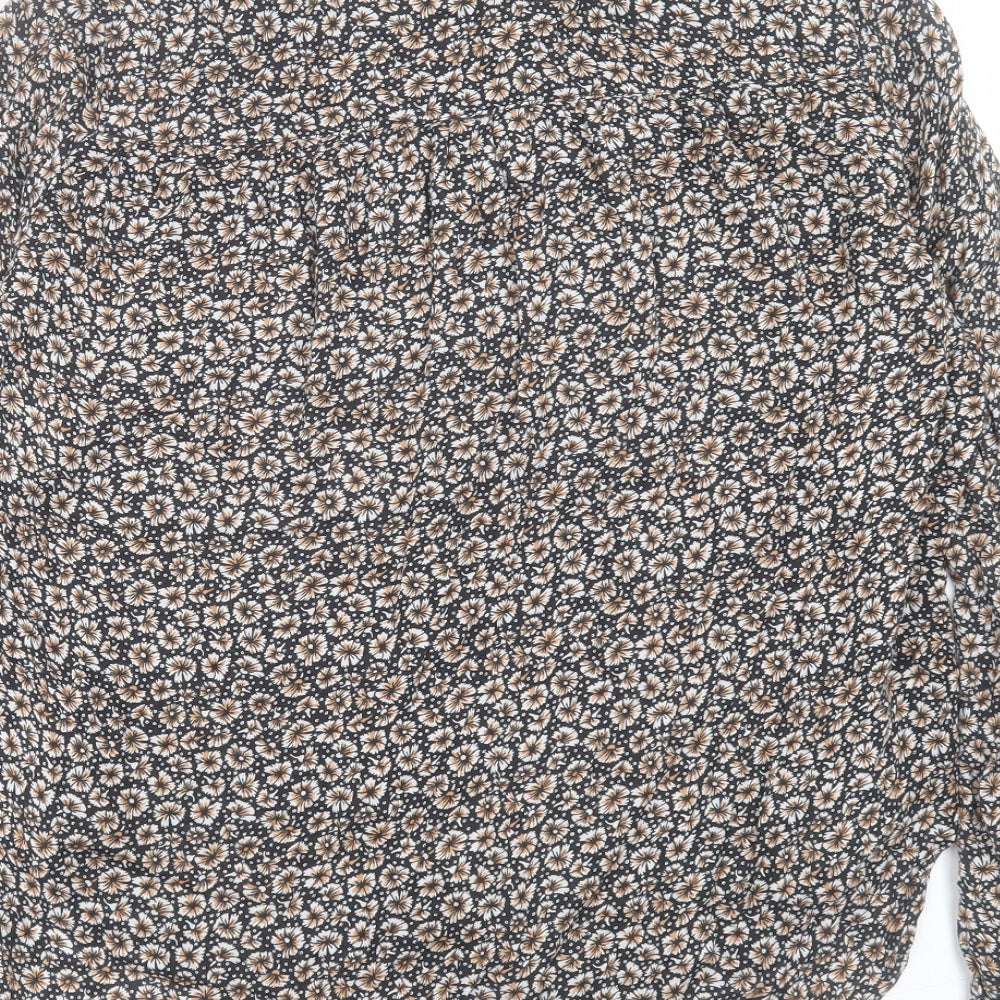 H&M Womens Brown Floral Modal Basic Button-Up Size 6 V-Neck