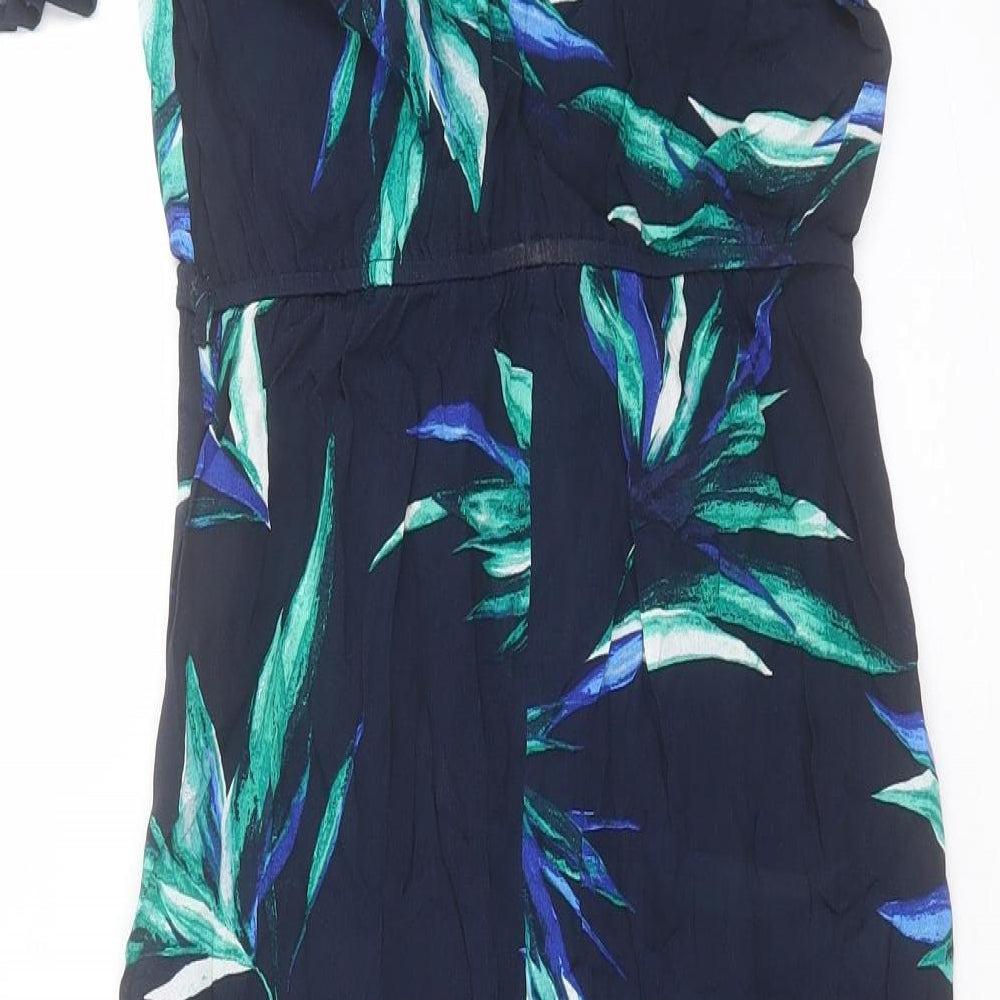 Debenhams Womens Blue Geometric Viscose A-Line Size 8 Scoop Neck Pullover - Cold Shoulder