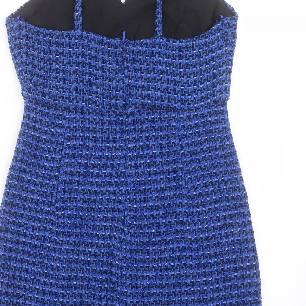 Zara Womens Blue Viscose Shift Size M V-Neck Zip