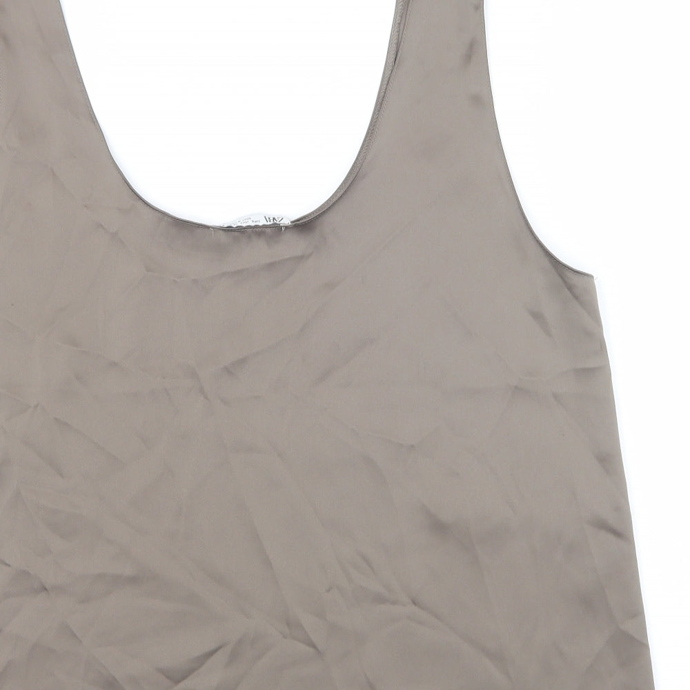 Zara Womens Brown Polyester Camisole Tank Size L Scoop Neck