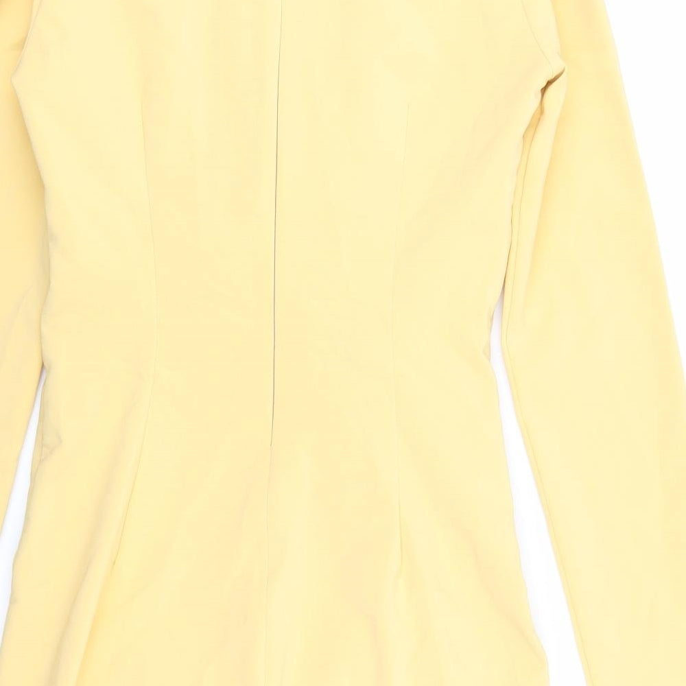 Zara Womens Yellow Polyester Bodycon Size S V-Neck Zip - Glitter Tie Waist. Key Hole