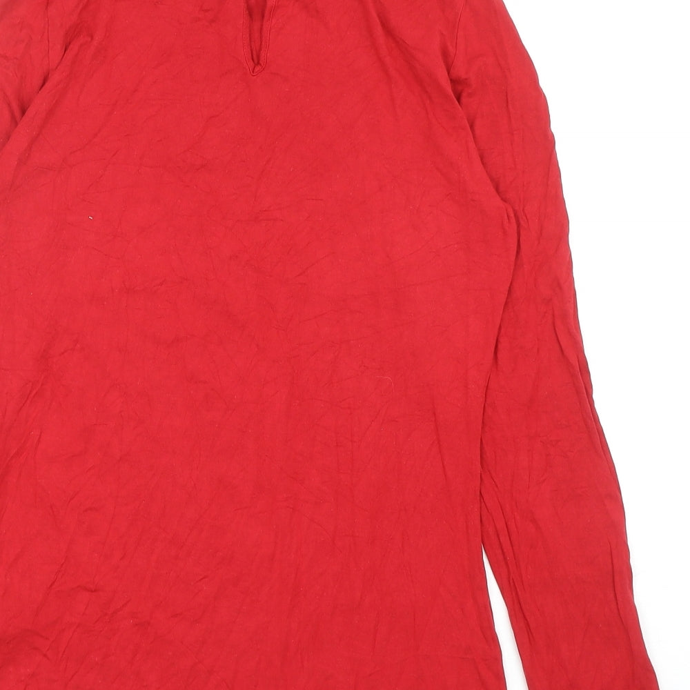 Oasis Womens Red Viscose Basic T-Shirt Size S Mock Neck