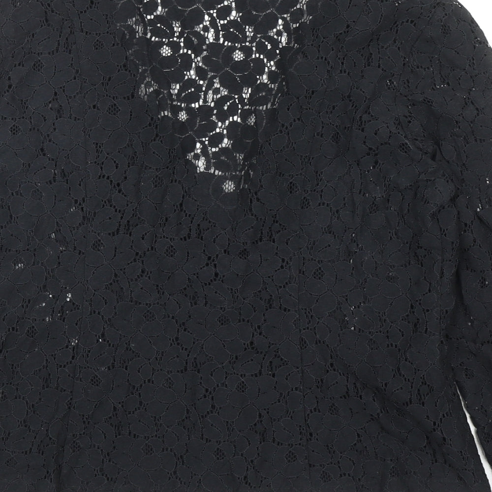 Red Herring Womens Black Floral Jacket Blazer Size 10 Button