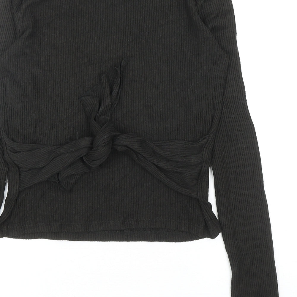 Zara Womens Green Viscose Basic T-Shirt Size S Round Neck - Tie Detail