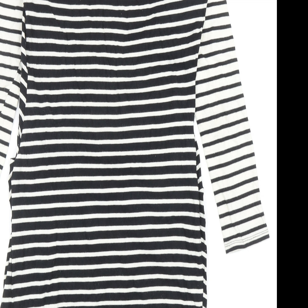 Topshop Womens Black Striped Cotton Bodycon Size 6 Round Neck Pullover - Twist Detail