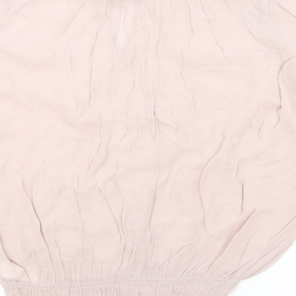NEXT Womens Pink Polyester Cropped Blouse Size 14 V-Neck