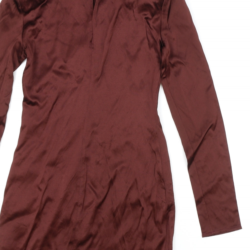 Zara Womens Red Viscose A-Line Size S Round Neck Button - Shoulder Pads