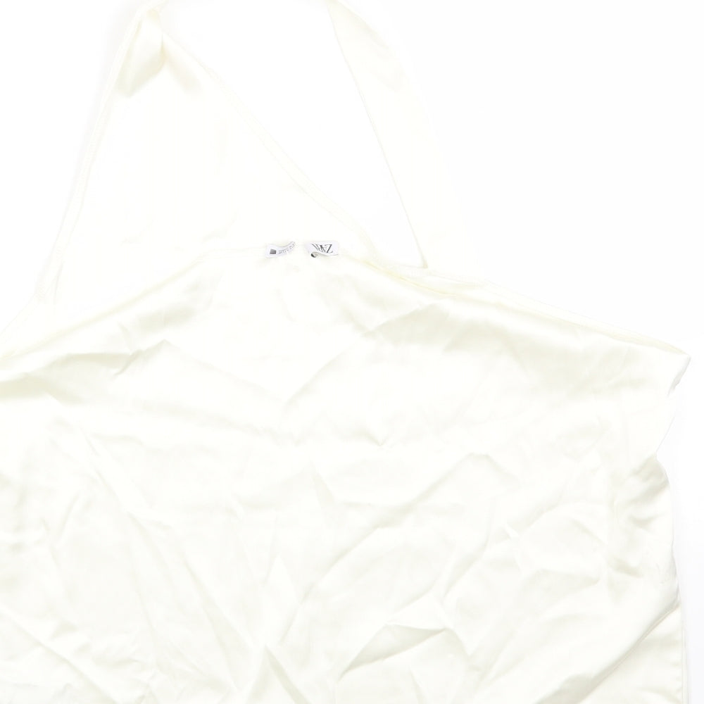 Zara Womens White Polyester Cropped Tank Size L Halter