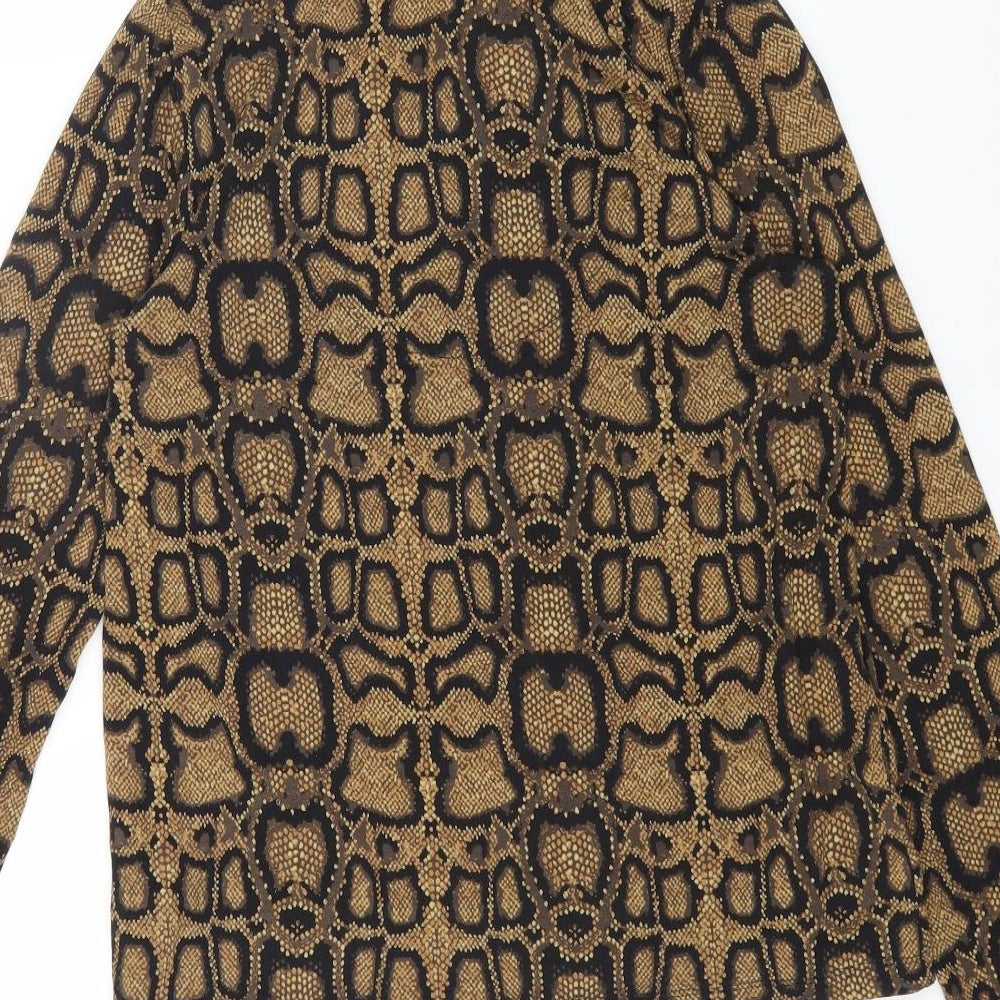 Marks & Spencer Womens Multicoloured Animal Print Viscose Basic Blouse Size 10 Mock Neck - Snake Skin Print