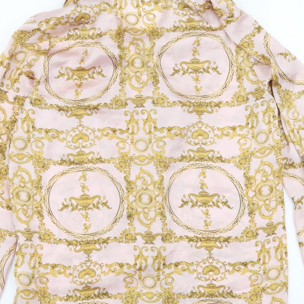 Missguided Womens Pink Geometric Polyester Basic Button-Up Size 8 Collared