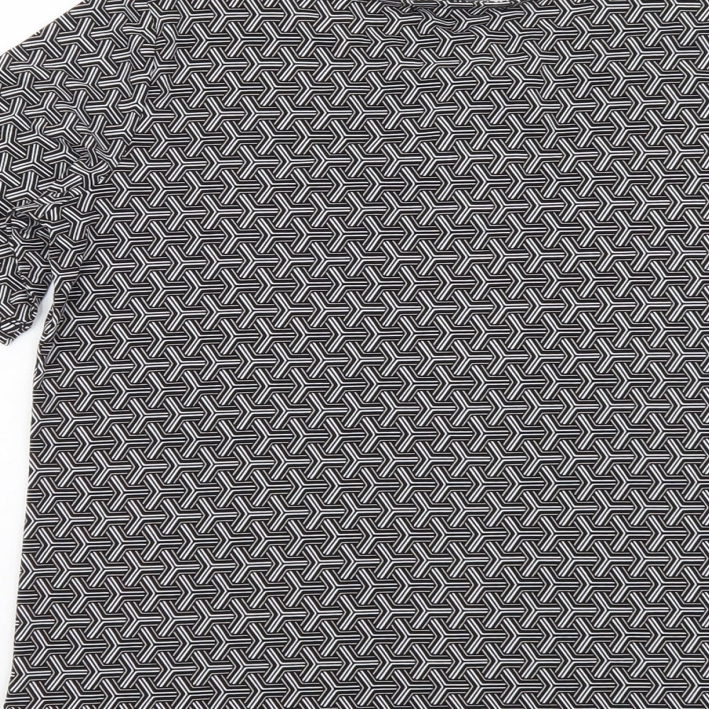 Tahari Womens Black Geometric Polyester Basic T-Shirt Size S Round Neck