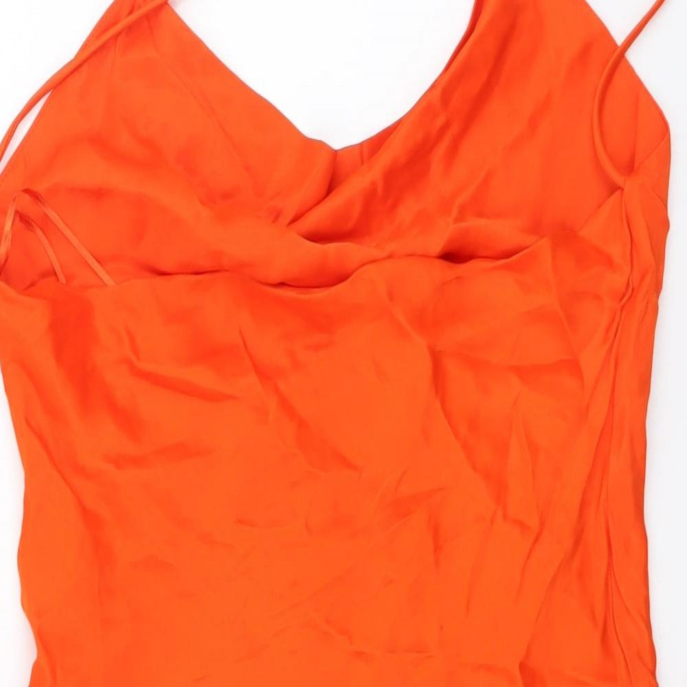 Zara Womens Orange Polyester Mini Size XS Cowl Neck Zip