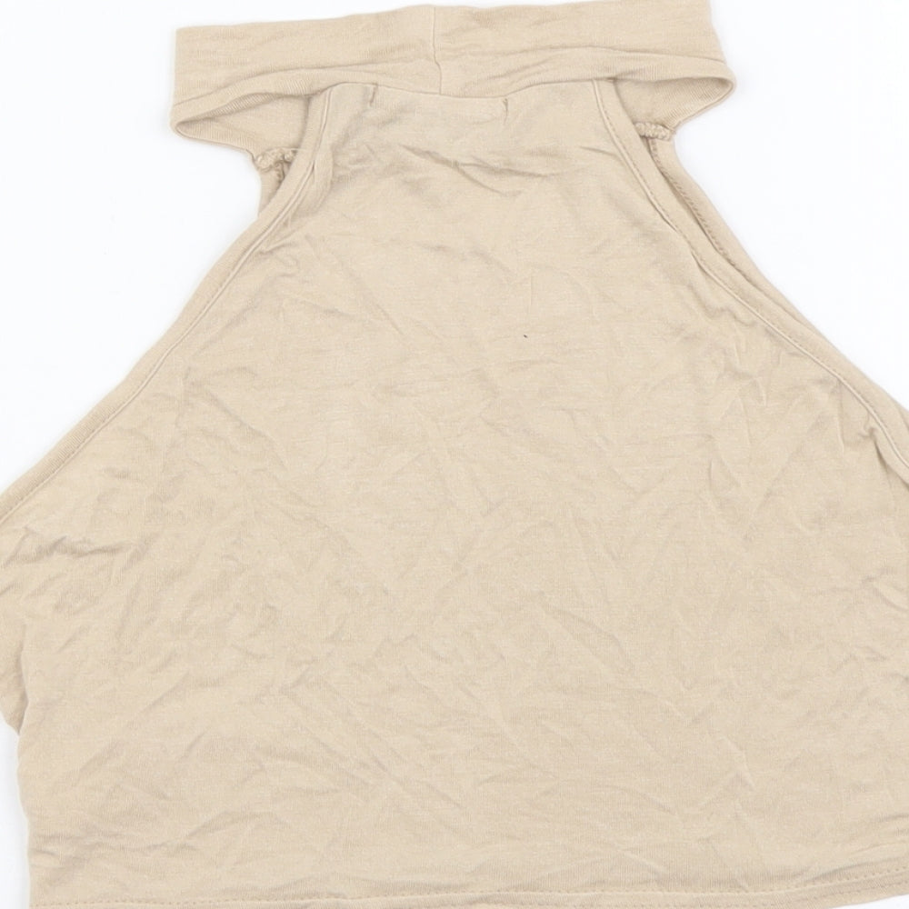 PRETTYLITTLETHING Womens Beige Polyester Cropped Tank Size 6 Halter
