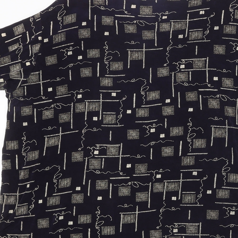 Alexa Womens Black Geometric Polyester Basic T-Shirt Size L Round Neck