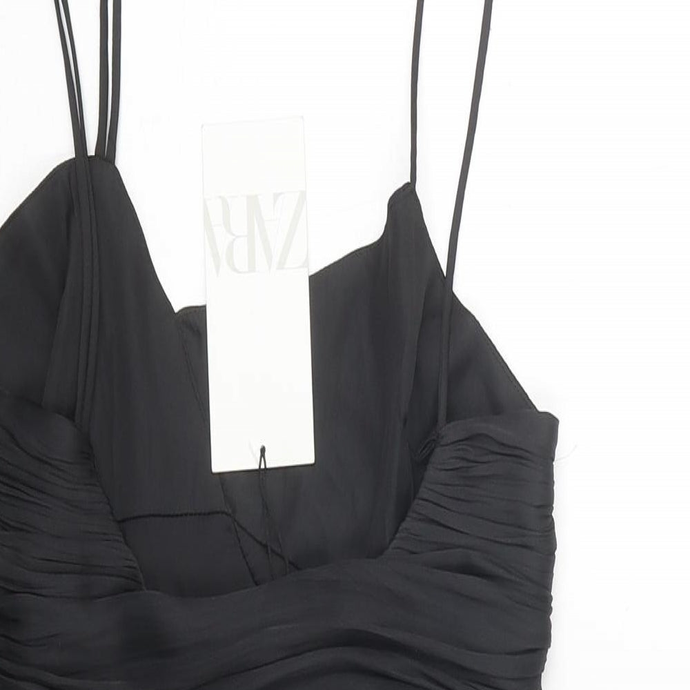 Zara Womens Black Polyester Bodycon Size S Sweetheart Zip