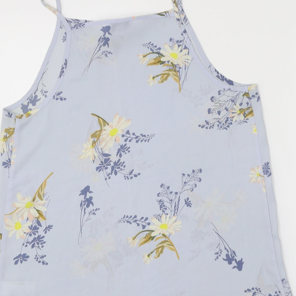 Warehouse Womens Blue Floral Polyester Basic Tank Size 10 Round Neck
