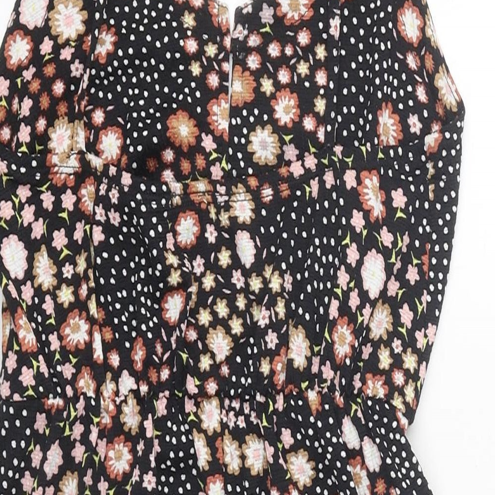 Topshop Womens Black Floral Polyester Mini Size 6 V-Neck Pullover