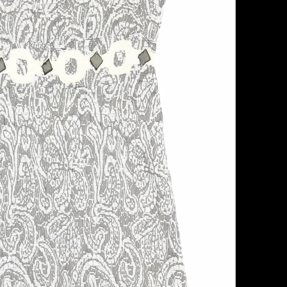 Marks & Spencer Womens Grey Floral Wool Tank Dress Size 14 Boat Neck Pullover