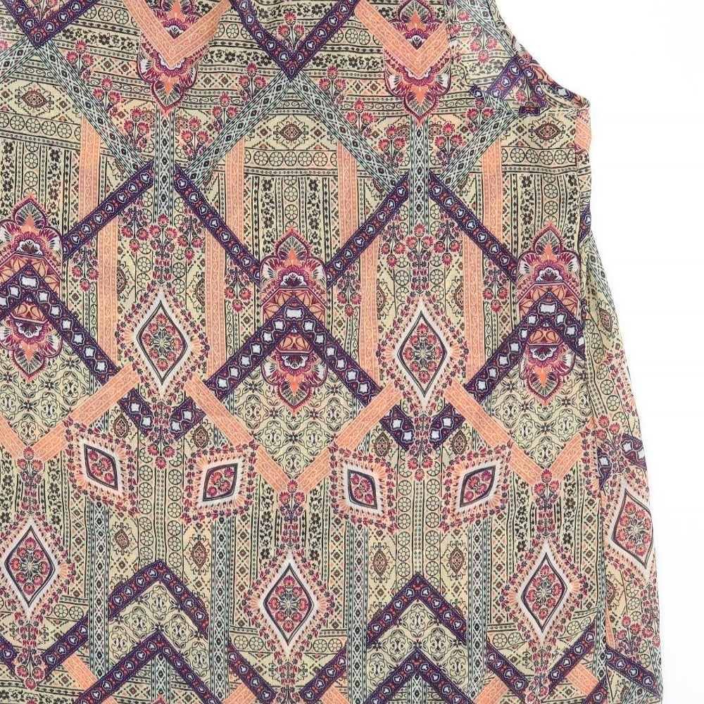 Preworn Womens Multicoloured Geometric Polyester Tank Dress Size M V-Neck Pullover
