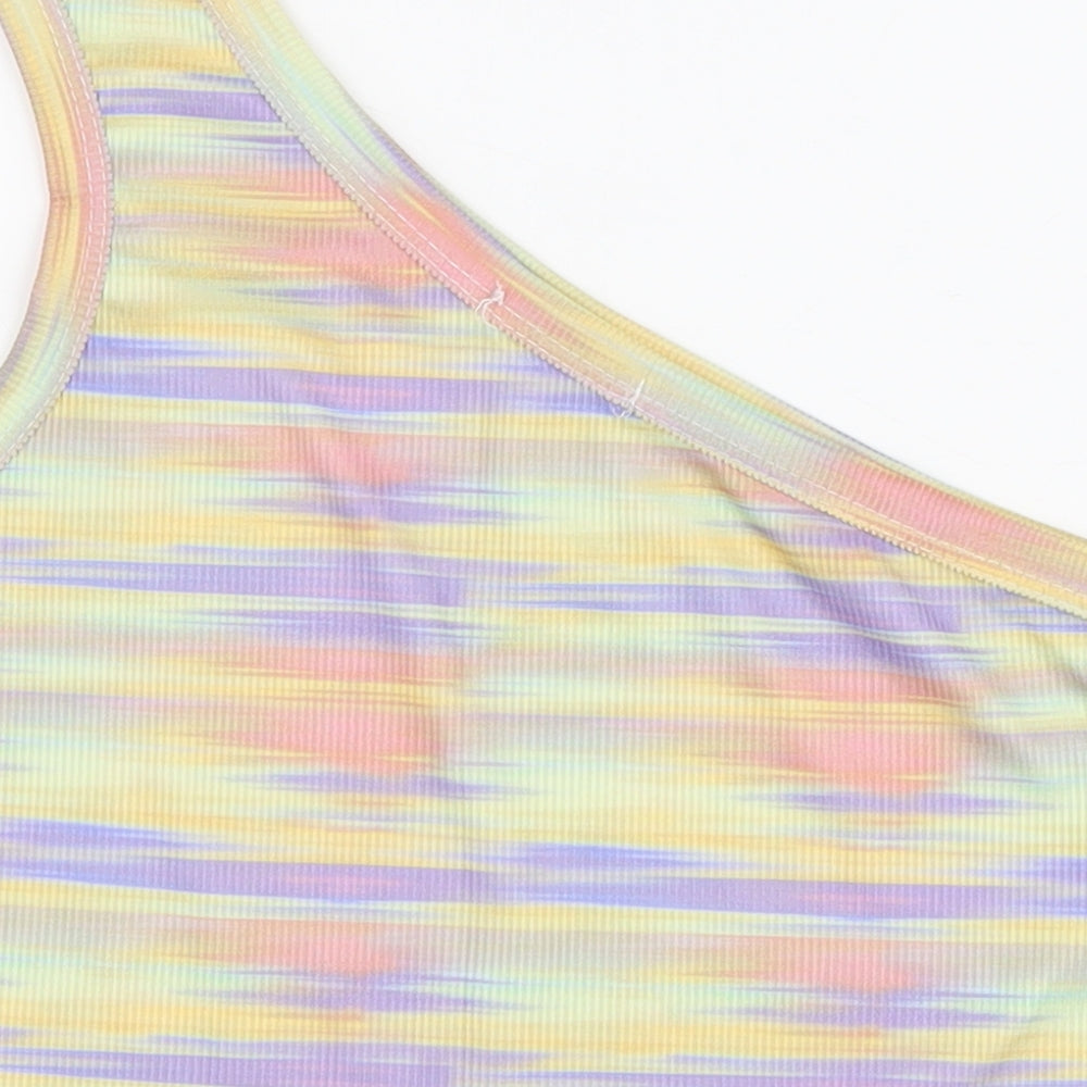 PRETTYLITTLETHING Womens Multicoloured Colourblock Polyester Cropped Tank Size 10 One Shoulder