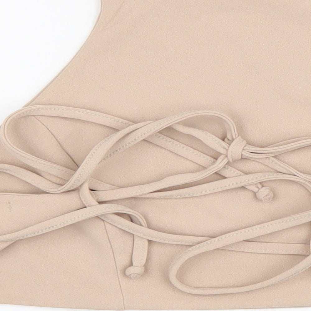 PINK Womens Beige Polyester Cropped Tank Size S Round Neck