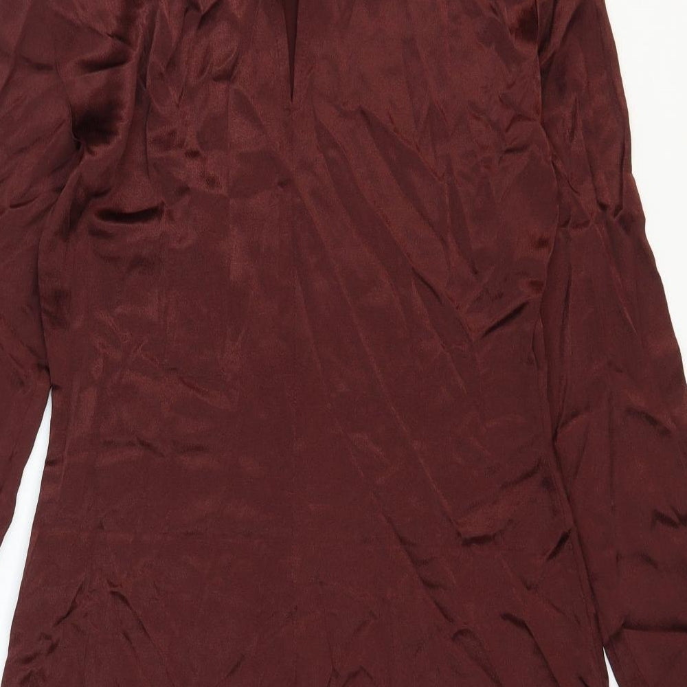 Zara Womens Brown Polyester Mini Size M Round Neck Pullover - Shoulder Pads
