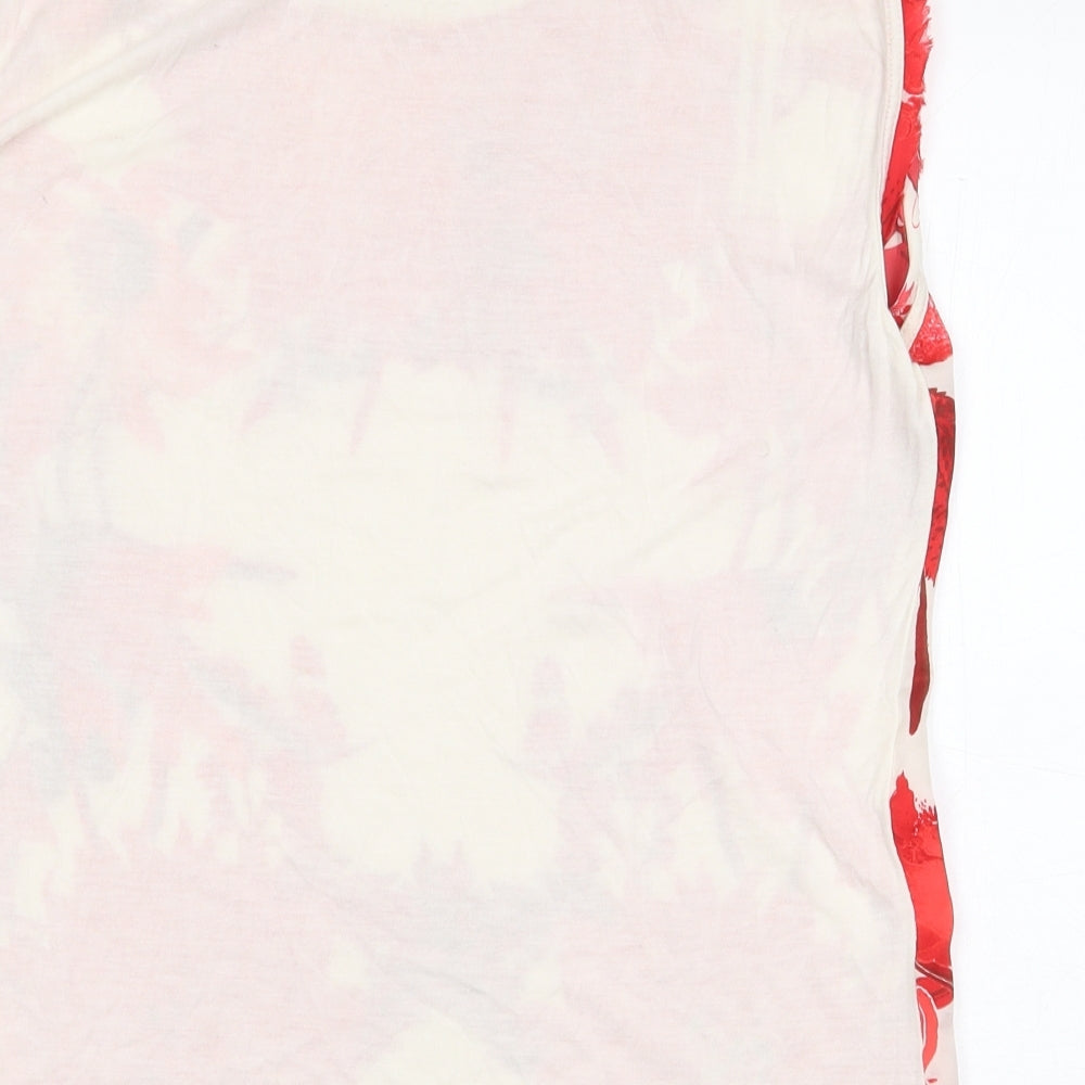 Saint Tropez Clothing Womens Red Floral Polyester Basic Blouse Size L Boat Neck