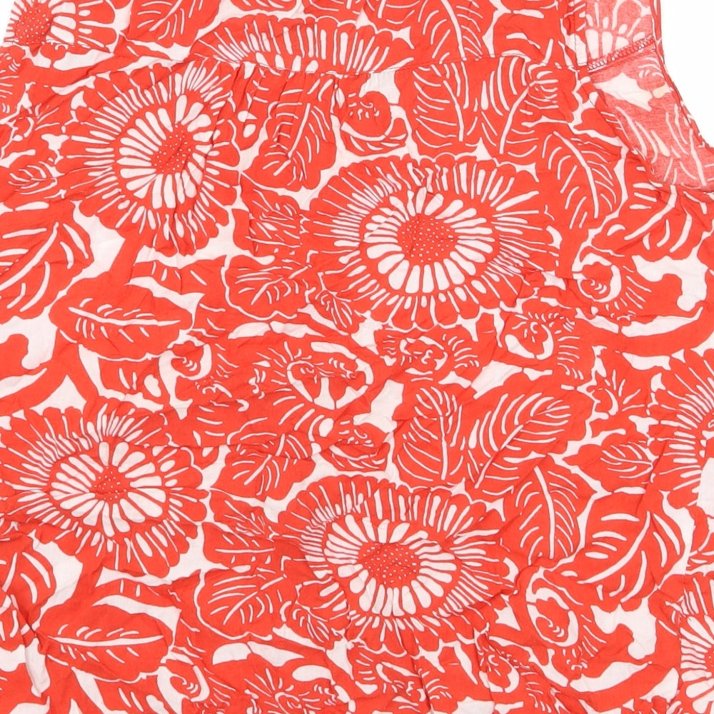 PIKO Womens Red Floral Polyester Basic Blouse Size L Boat Neck