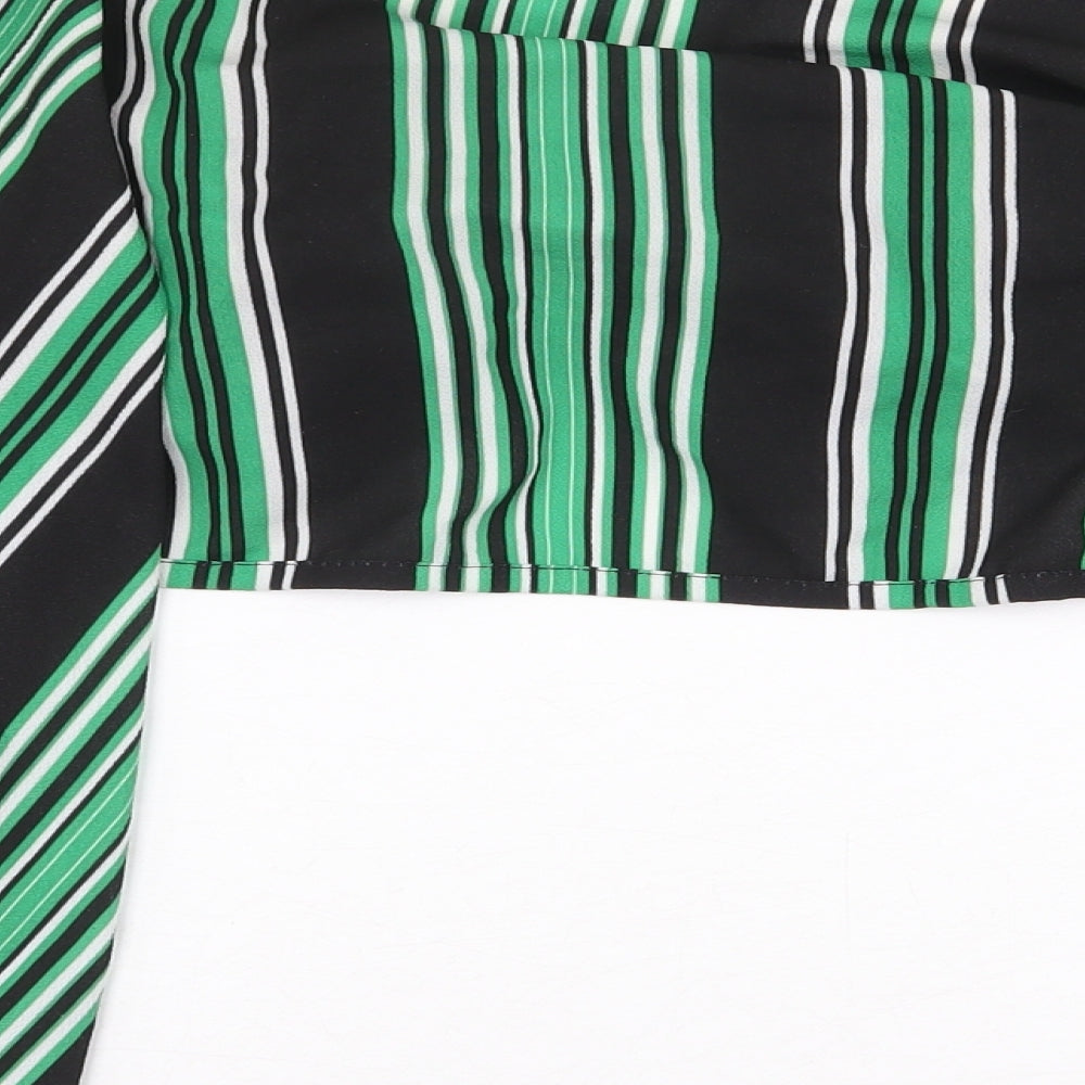 New Look Womens Green Striped Polyester Cropped Blouse Size 8 V-Neck