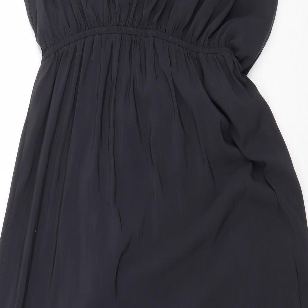 H&M Womens Black Polyester Ball Gown Size 12 Boat Neck Button