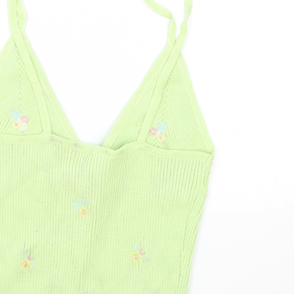 Preworn Womens Green Floral Patent Leather Camisole Tank Size S V-Neck