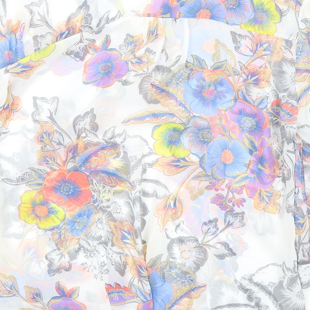 NEXT Womens Grey Floral Polyester Tunic Blouse Size 8 V-Neck