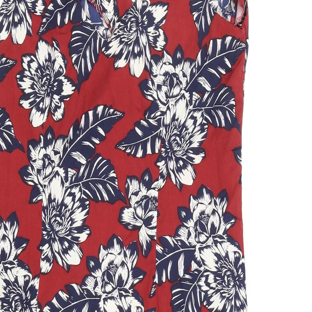 New Look Womens Red Floral Polyester Tank Dress Size 8 V-Neck Pullover