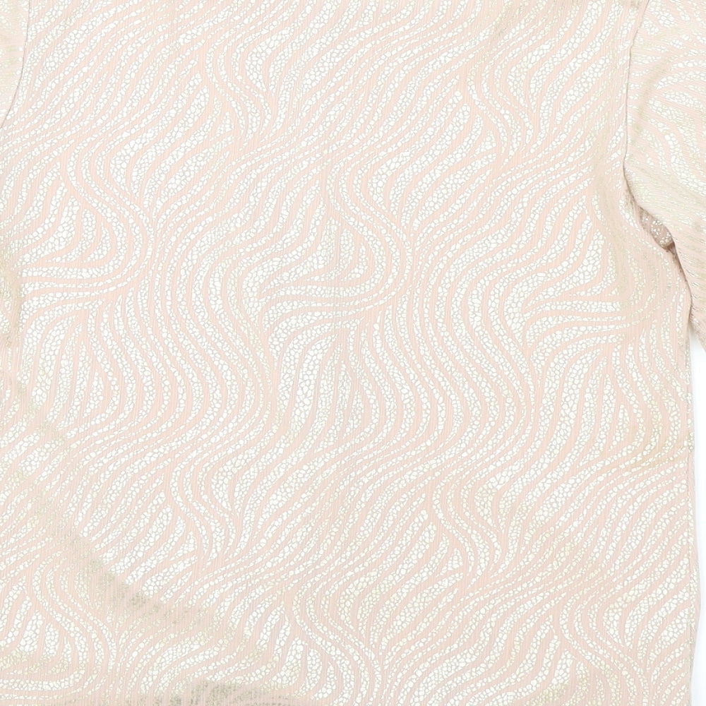 M&Co Womens Pink Geometric Polyester Basic T-Shirt Size 8 Round Neck - Knot Detail