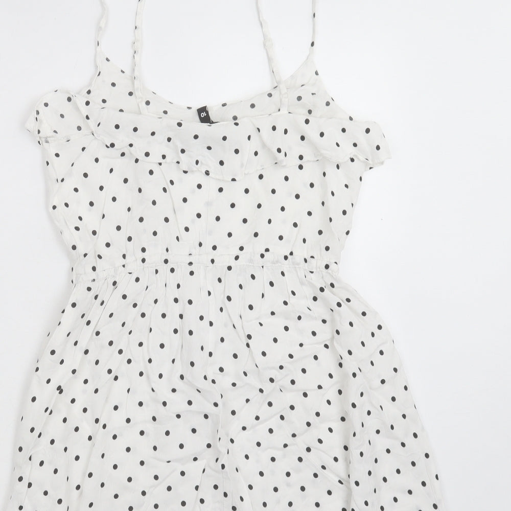H&M Womens White Polka Dot Viscose A-Line Size 10 Scoop Neck Pullover