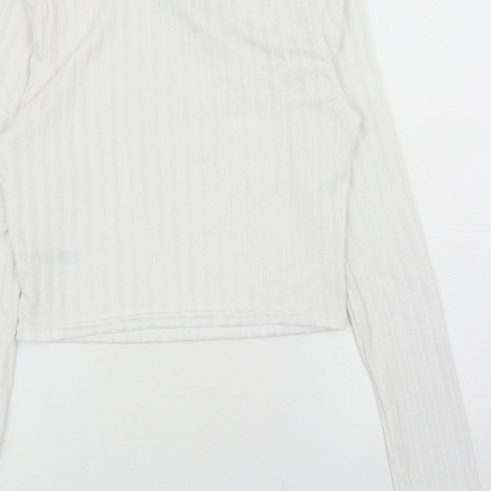 COLLUSION Womens White Polyester Basic T-Shirt Size 12 Mock Neck - Cut Out