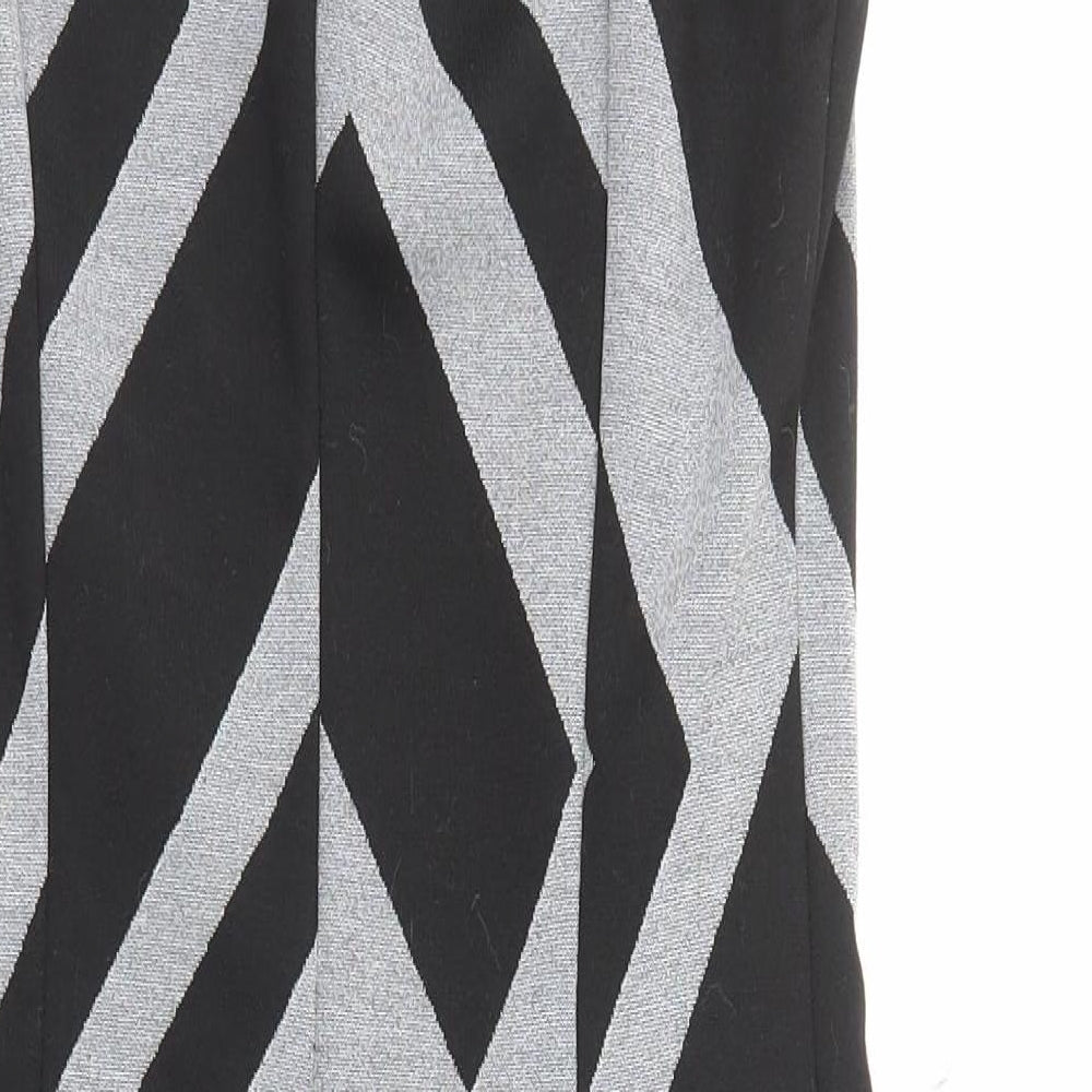 Principles Womens Black Geometric Polyester A-Line Size 12 Mock Neck Zip