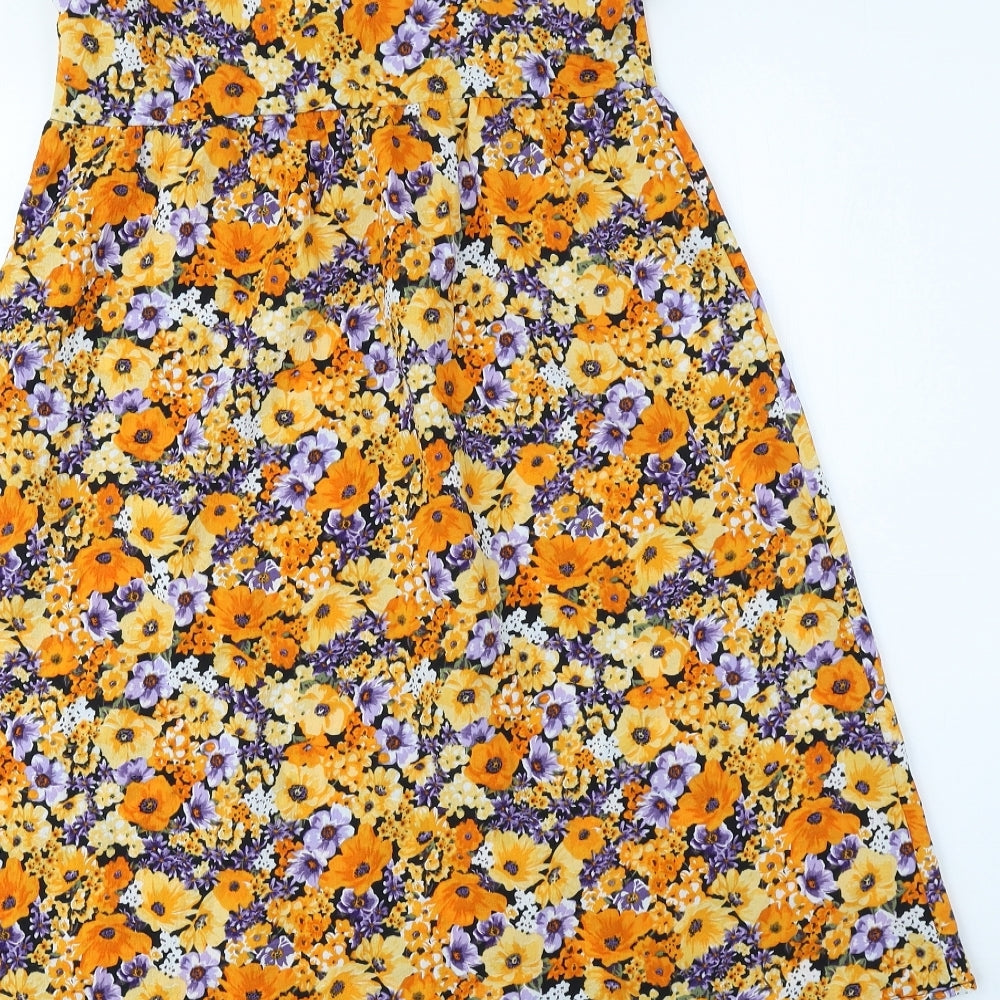 Divided Womens Orange Floral Polyester A-Line Size 8 Square Neck Pullover