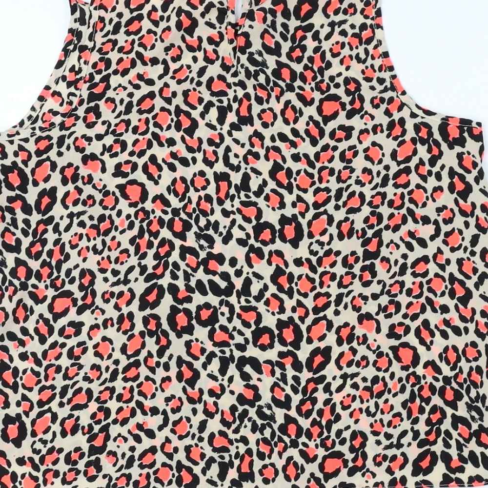 New Look Womens Beige Animal Print Polyester Camisole Tank Size 8 Crew Neck - Cheetah Print