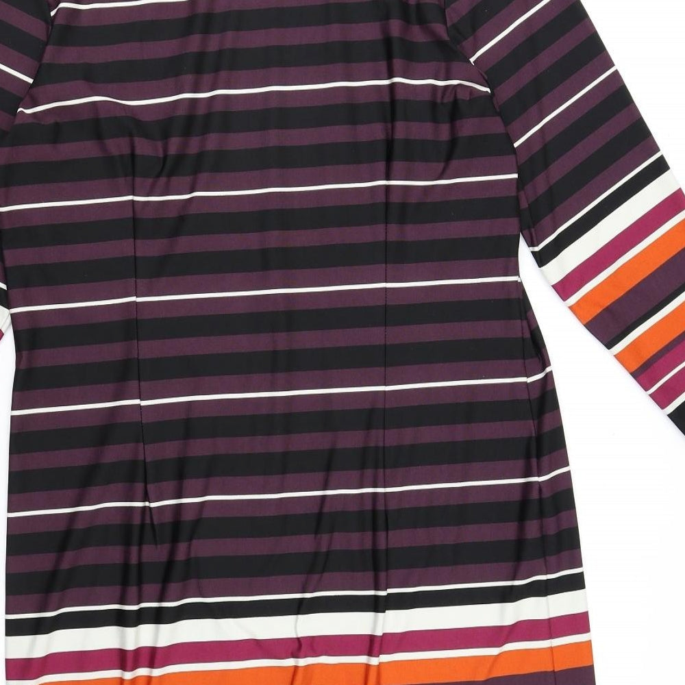 M&Co Womens Purple Striped Polyester Sheath Size 14 Boat Neck Pullover