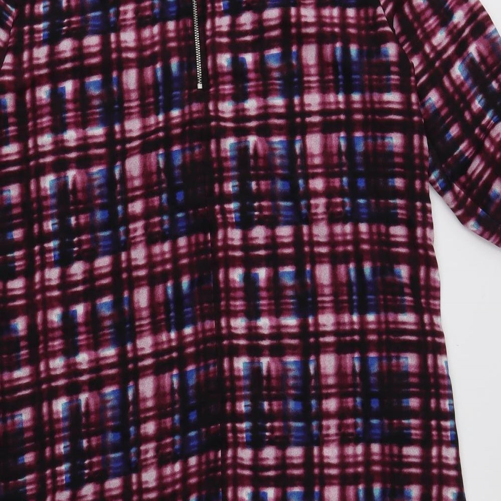 Red Herring Womens Purple Plaid Polyester Sheath Size 14 Round Neck Zip
