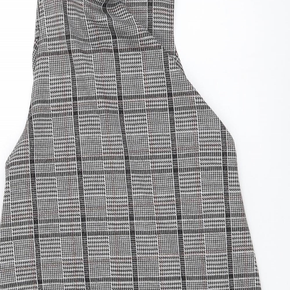H&M Womens Grey Plaid Polyester Pinafore/Dungaree Dress Size XS Square Neck Pullover