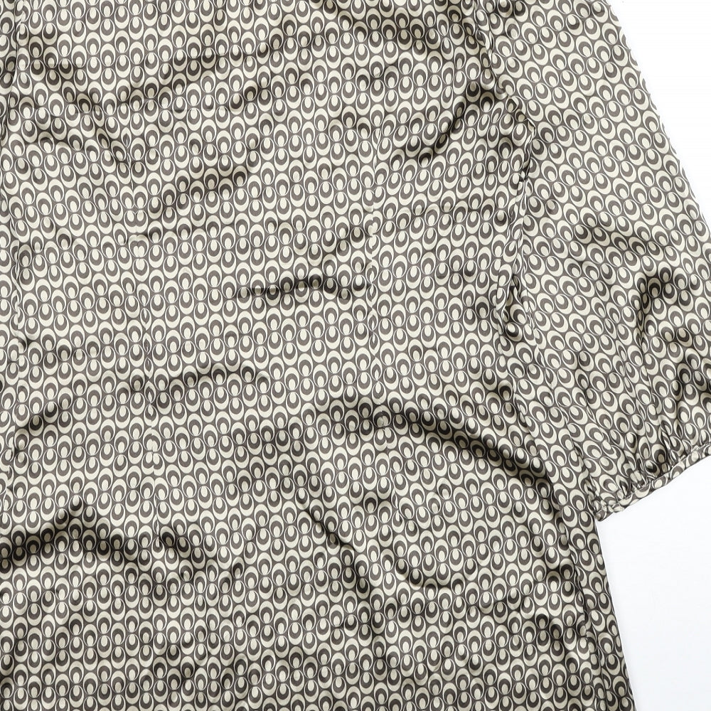 M&Co Womens Beige Geometric Polyester A-Line Size 10 Scoop Neck Pullover