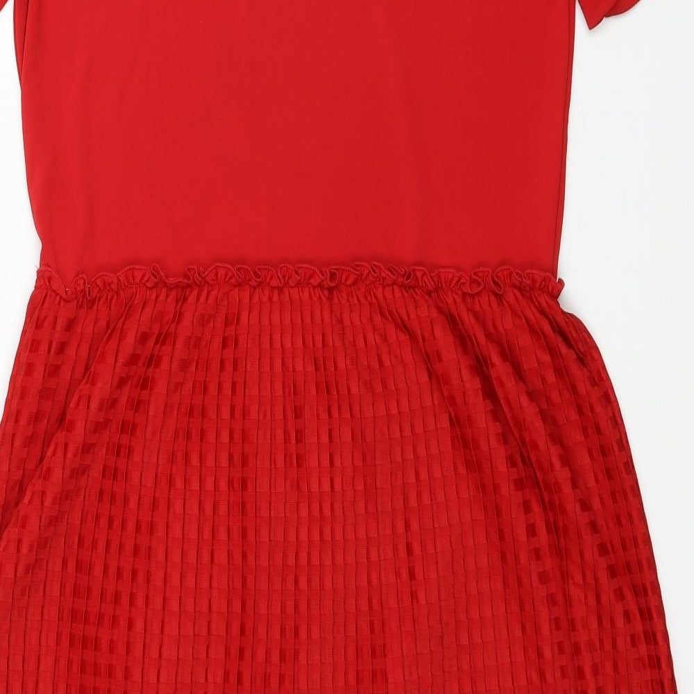 Zara Womens Red Polyester Fit & Flare Size M Round Neck Pullover