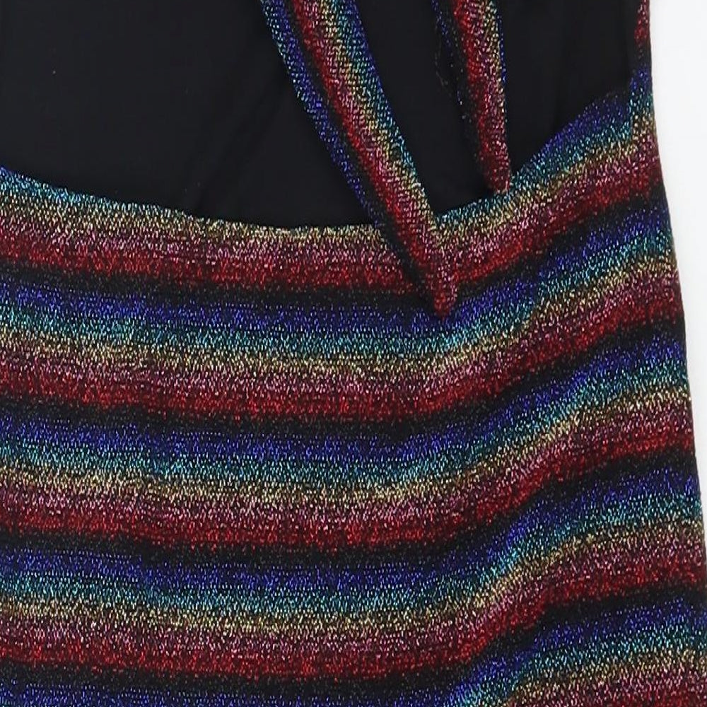Topshop Womens Multicoloured Striped Nylon Bodycon Size 10 Off the Shoulder Pullover