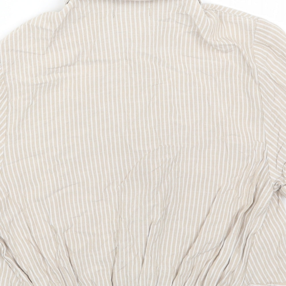 Cropp Womens Beige Striped Viscose Cropped Button-Up Size XS Collared
