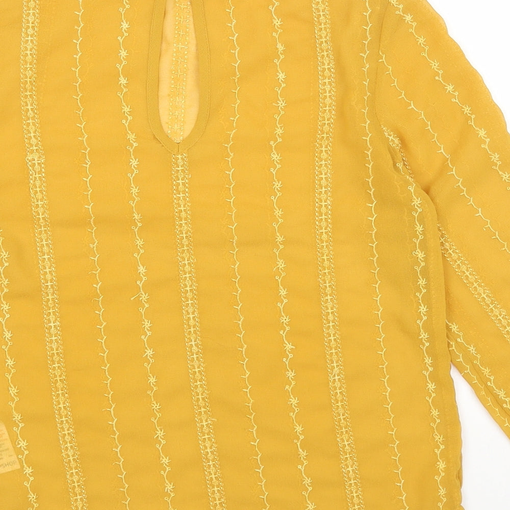 Topshop Womens Yellow Geometric Polyester Basic Blouse Size 6 Mock Neck